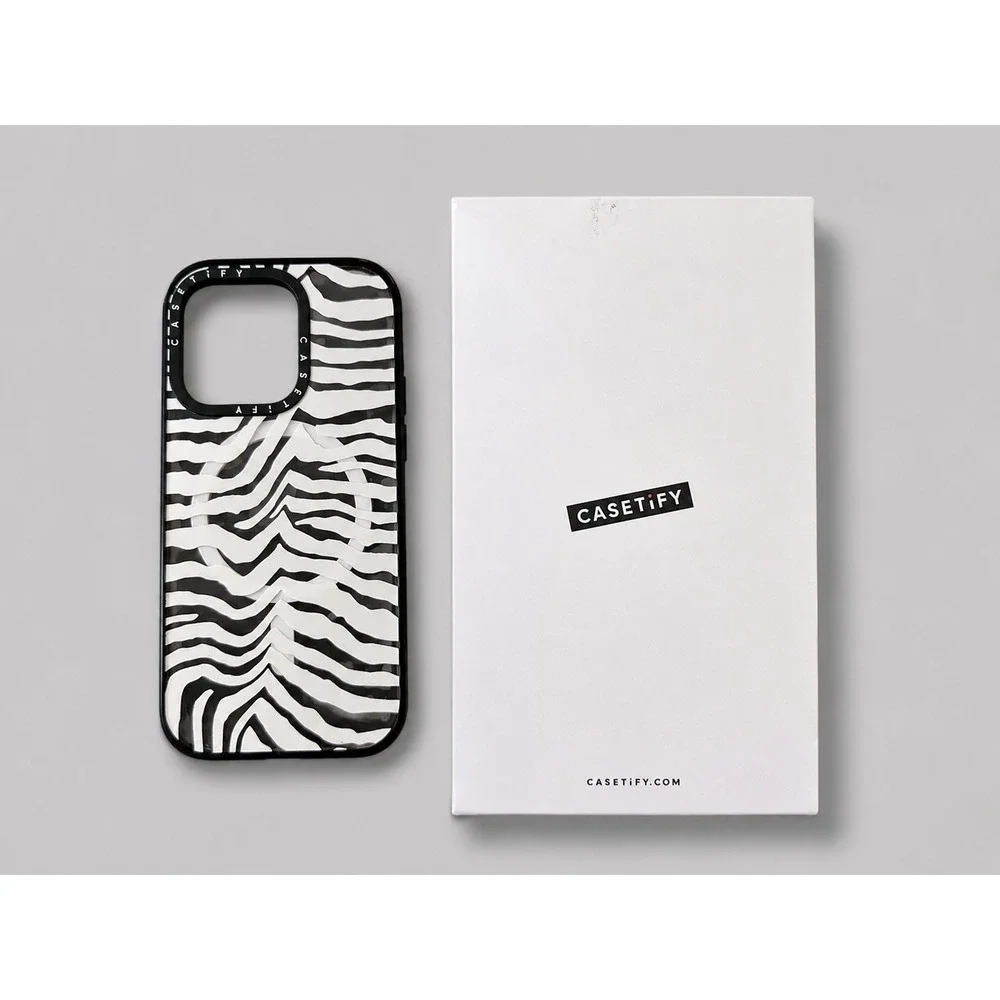 CASETiFY Impact Case iPhone 14 Pro Zebra white Clear Black 8.2ft MagSafe